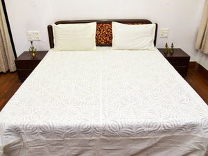White Cut Work Bedsheet with Pillow Covers