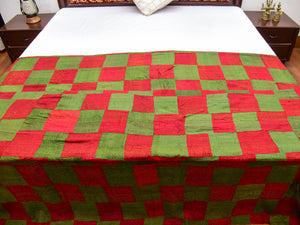 Checkered Red and Green Double Bed Gudri