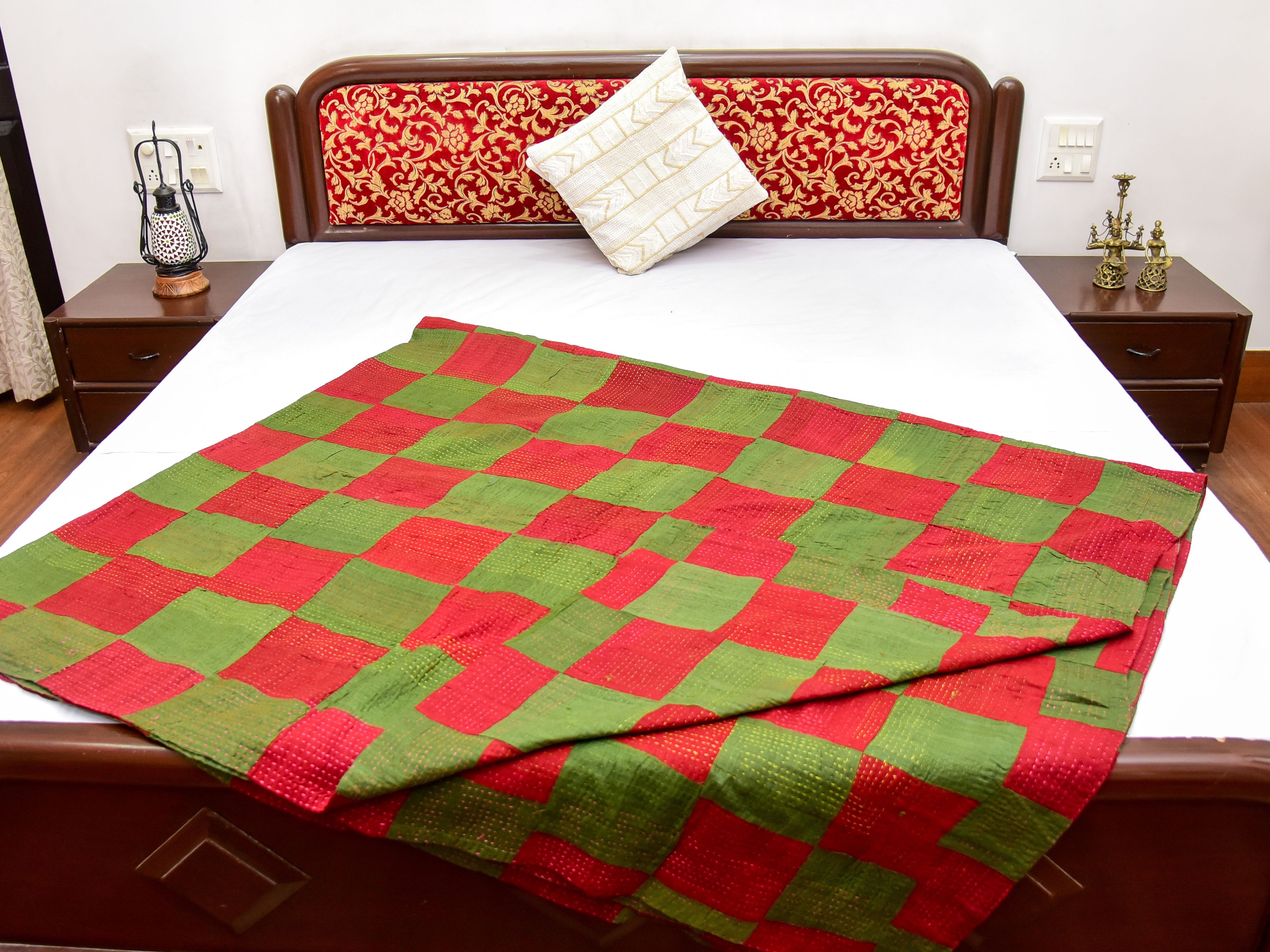 Checkered Red and Green Double Bed Gudri