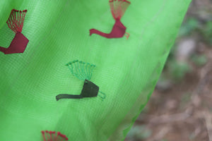 Green Embroidered  Kota Doria Silk Dupatta