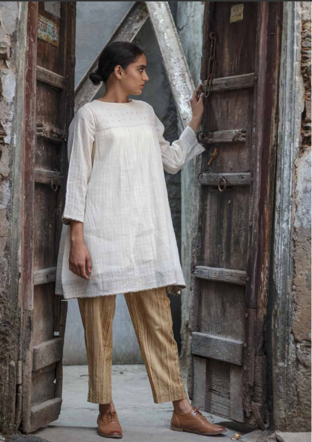 Buy White Pure Linen Embroidered ALine Kurti by Colorauction  Online  shopping for Kurtis in India
