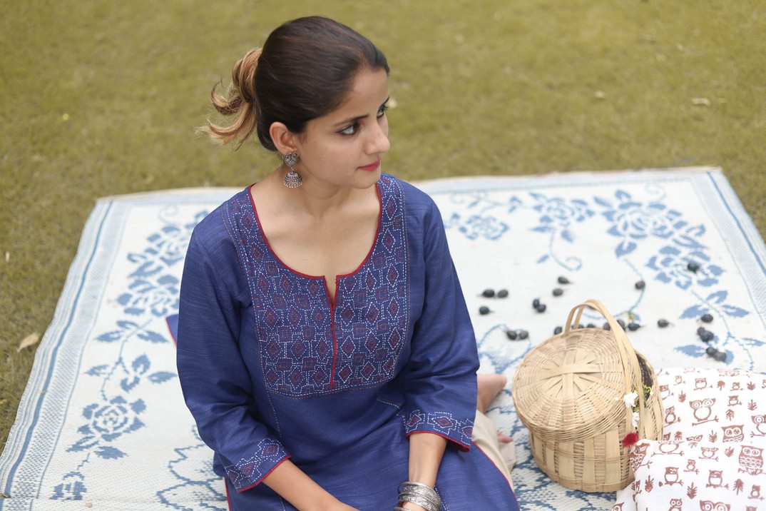 Matka Silk Hand Embroided Kurti