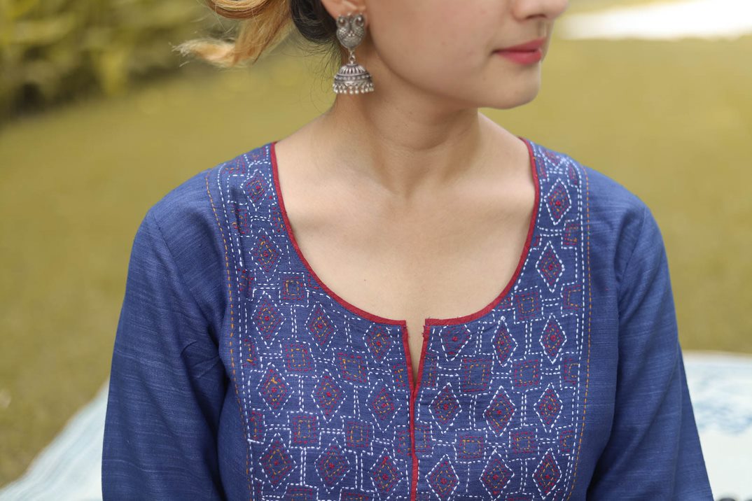 Matka Silk Hand Embroided Kurti