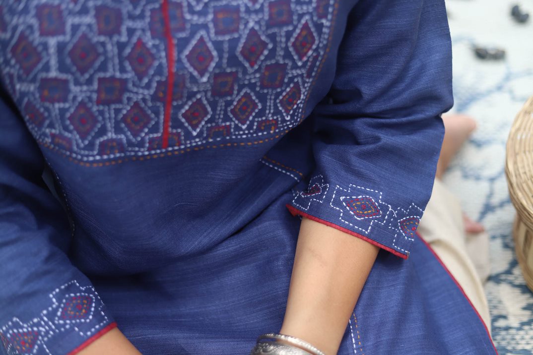 Matka Silk Hand Embroided Kurti